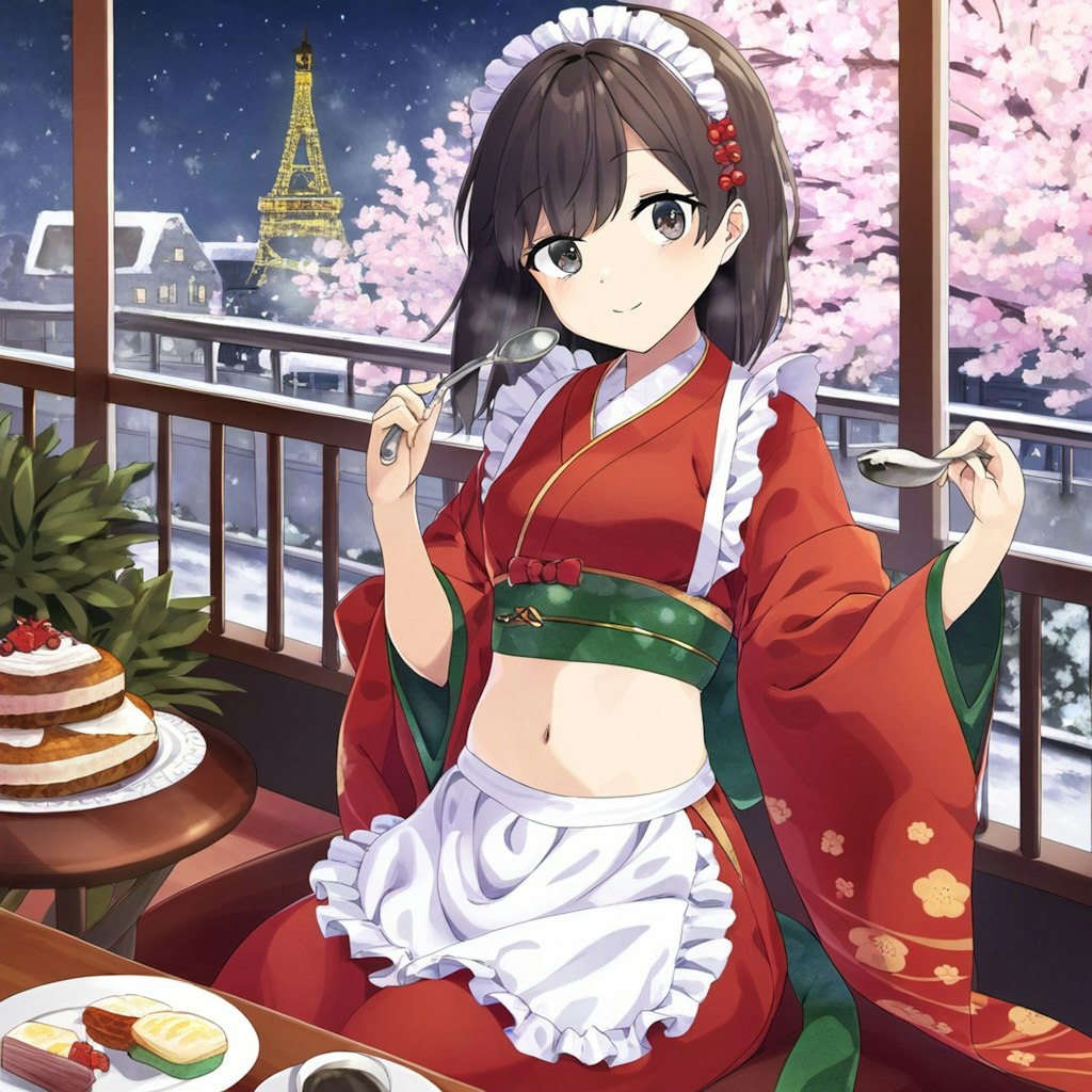 雪桜と和風メイドのクリスマスです。