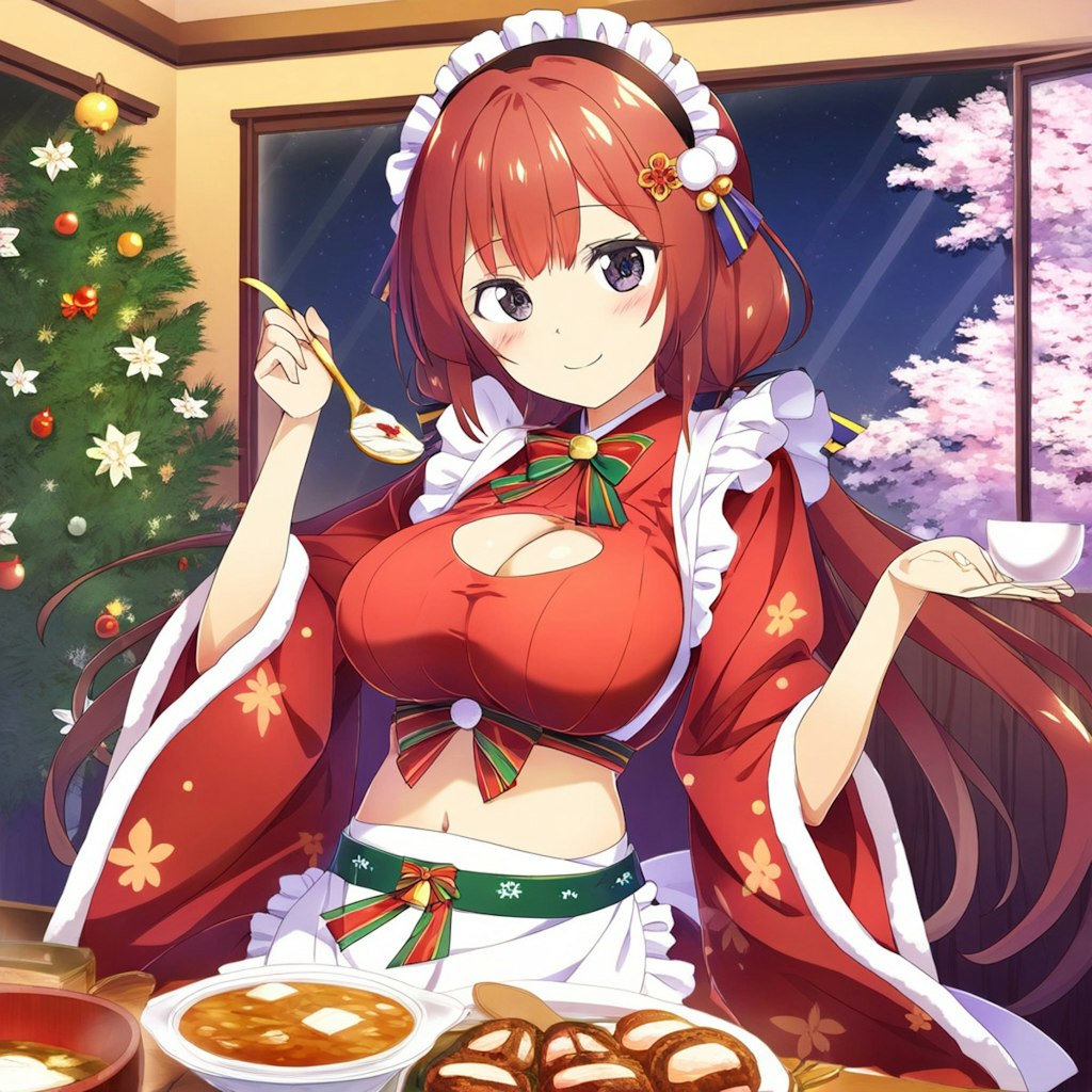 雪桜と和風メイドのクリスマスです。