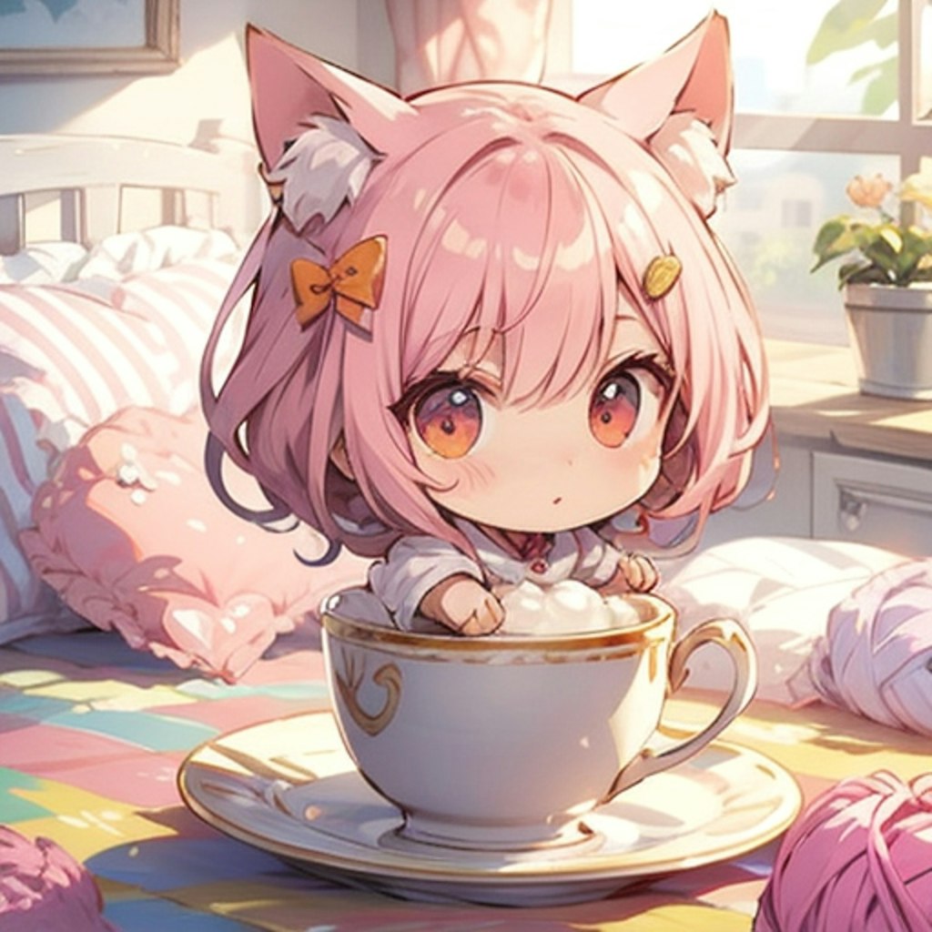 ティーカップ☕に入った猫耳少女