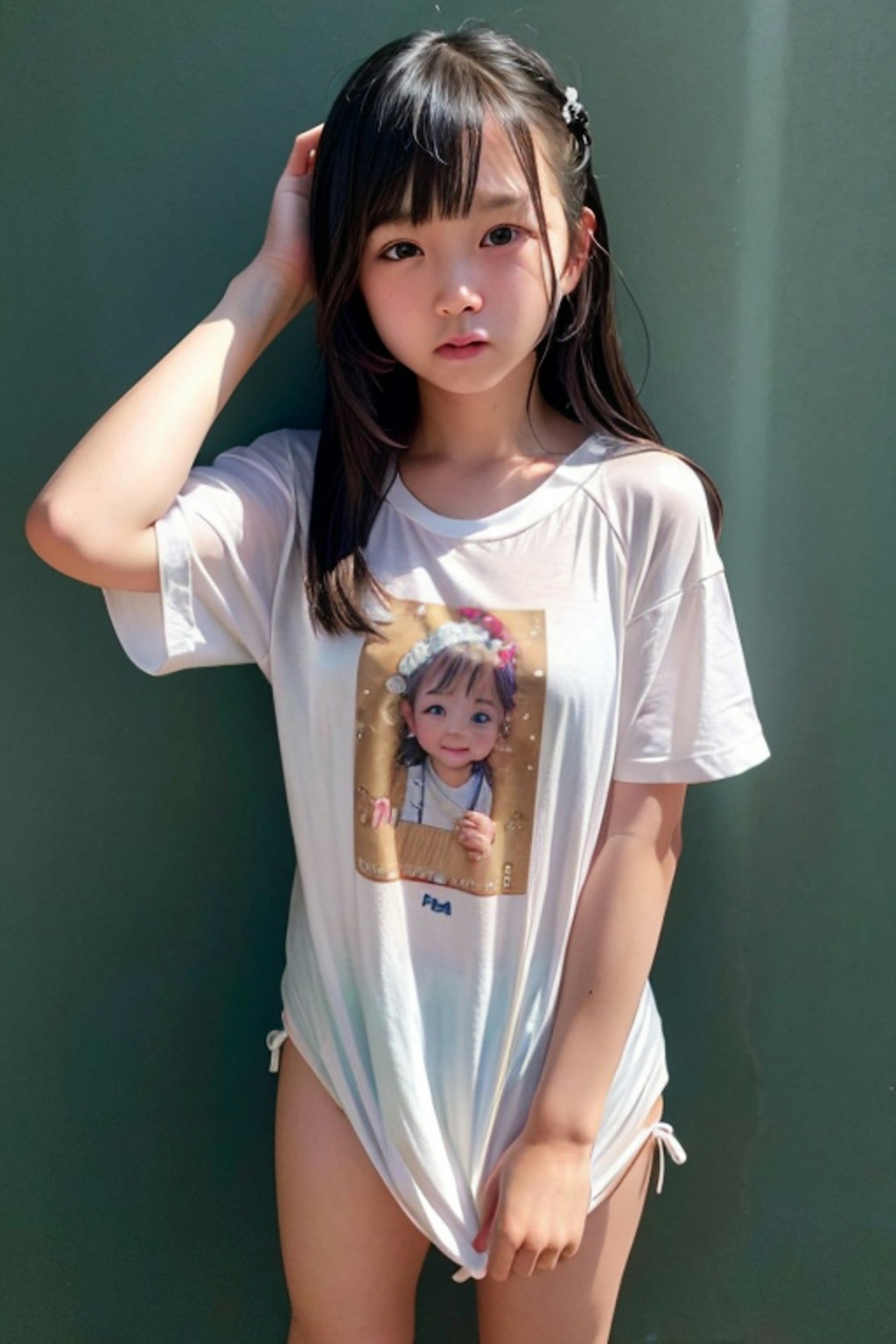 突然の来客にTシャツ１枚で対応の図