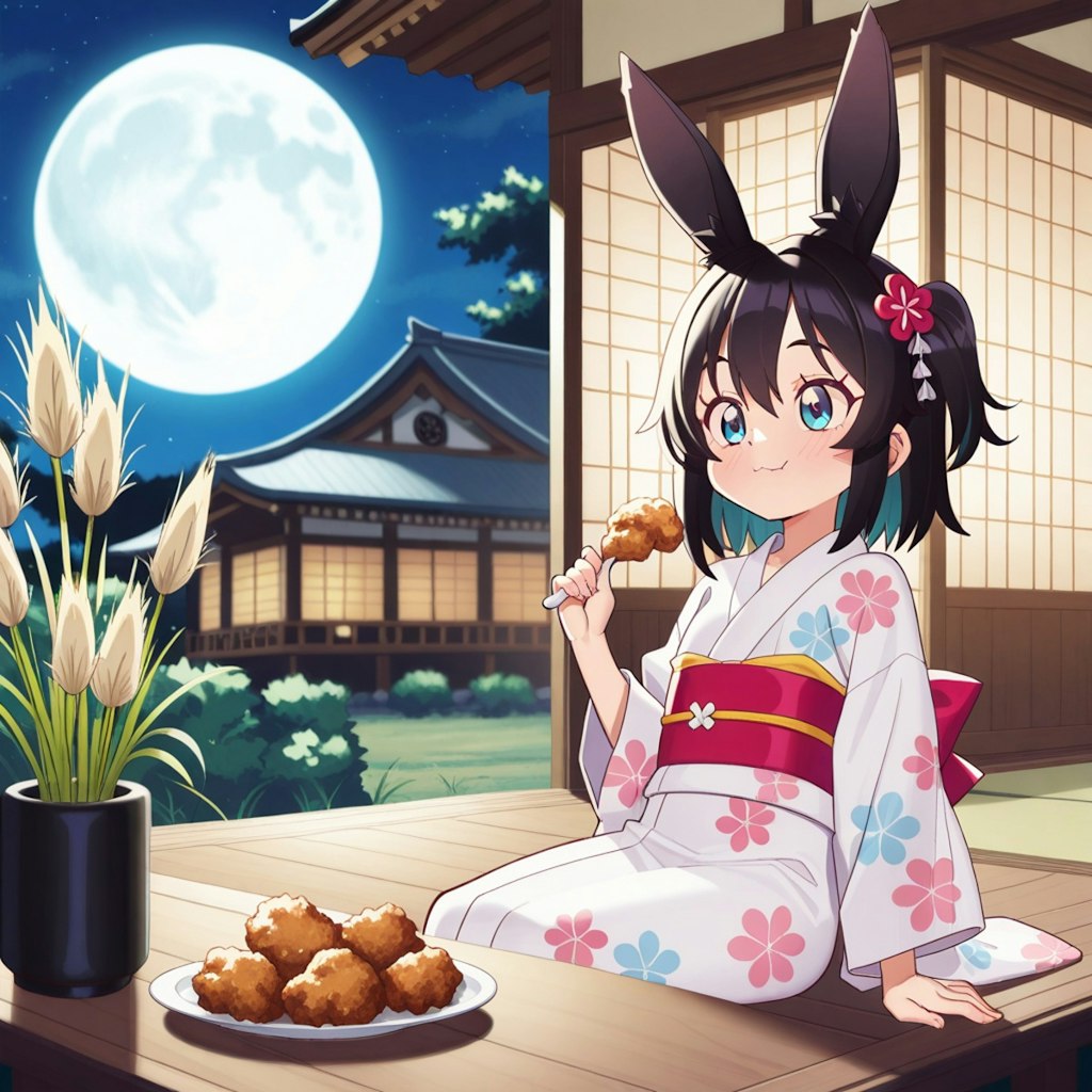 中秋の名月と唐揚げ