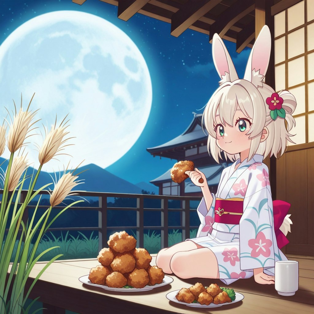 中秋の名月と唐揚げ