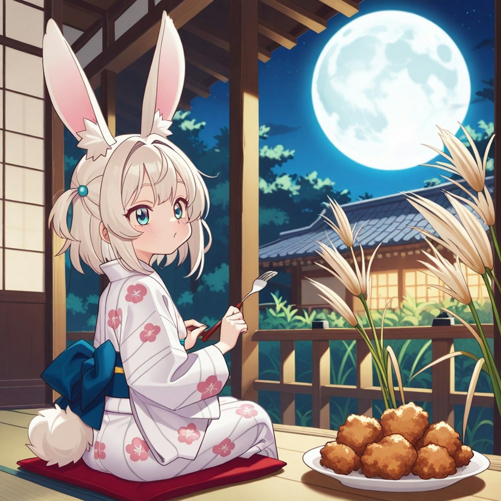 中秋の名月と唐揚げ