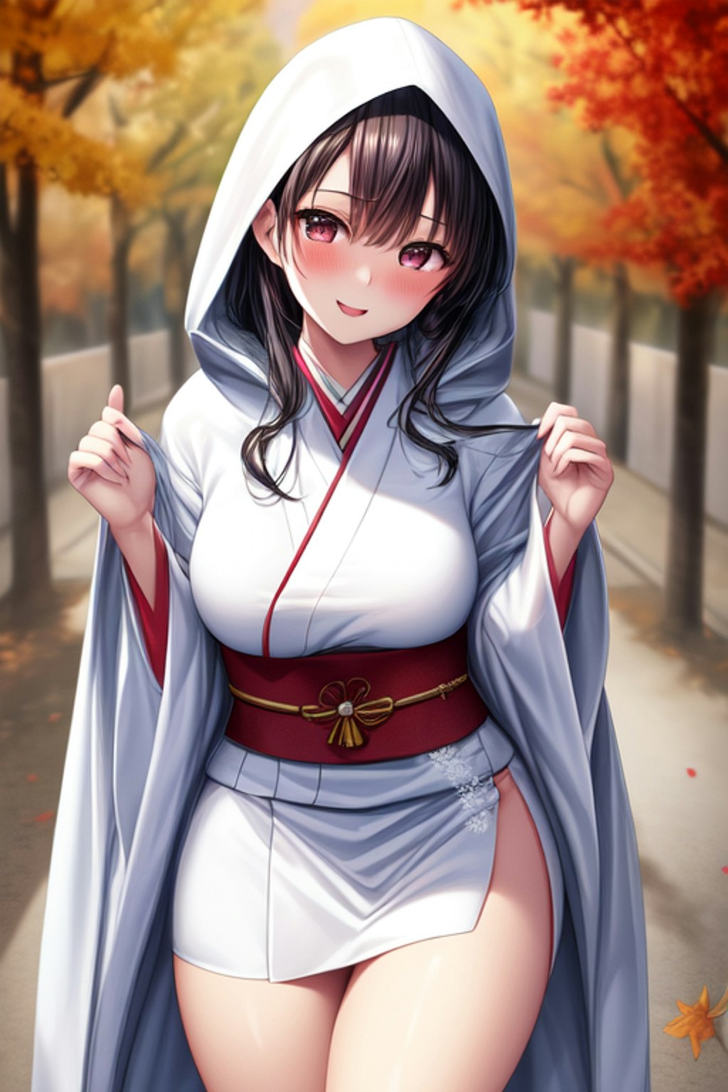 紅葉と白無垢の美少女たち