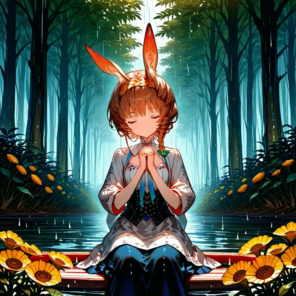 雨のうさぎ耳メイド250621