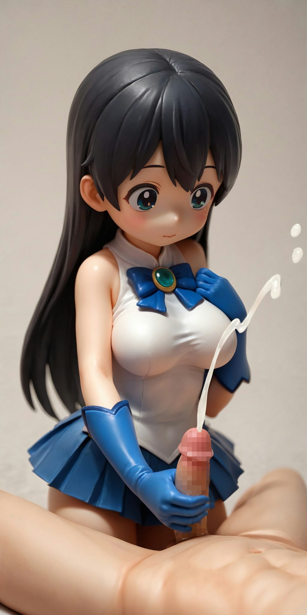 変身ヒロインの手袋コキ(フィギュア風)