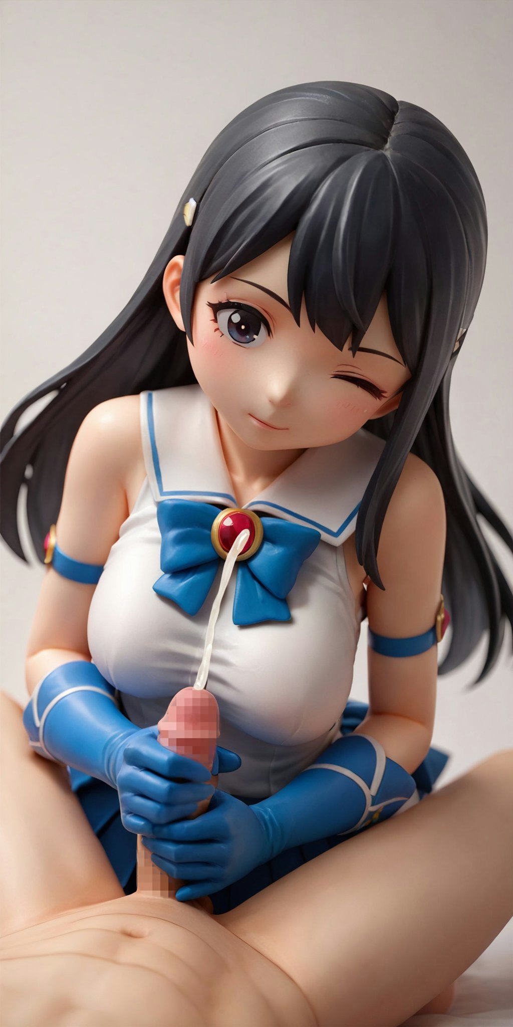 変身ヒロインの手袋コキ(フィギュア風)