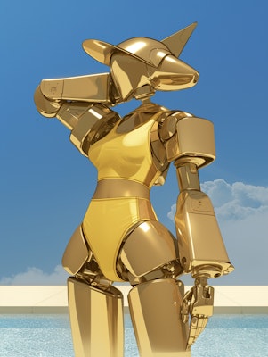 水着姿の金色ロボット