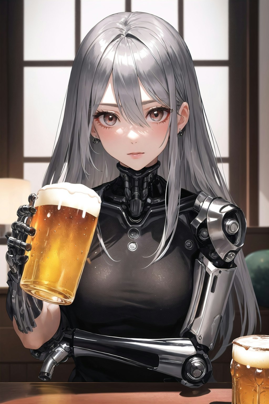 ビールを飲むメカ子