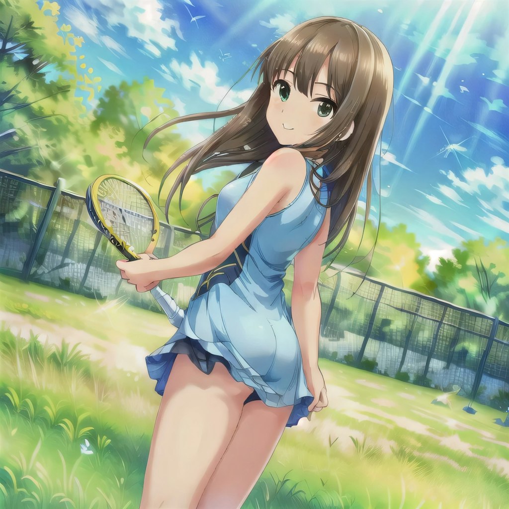 黒髪ロングでテニスウェアの少女１５