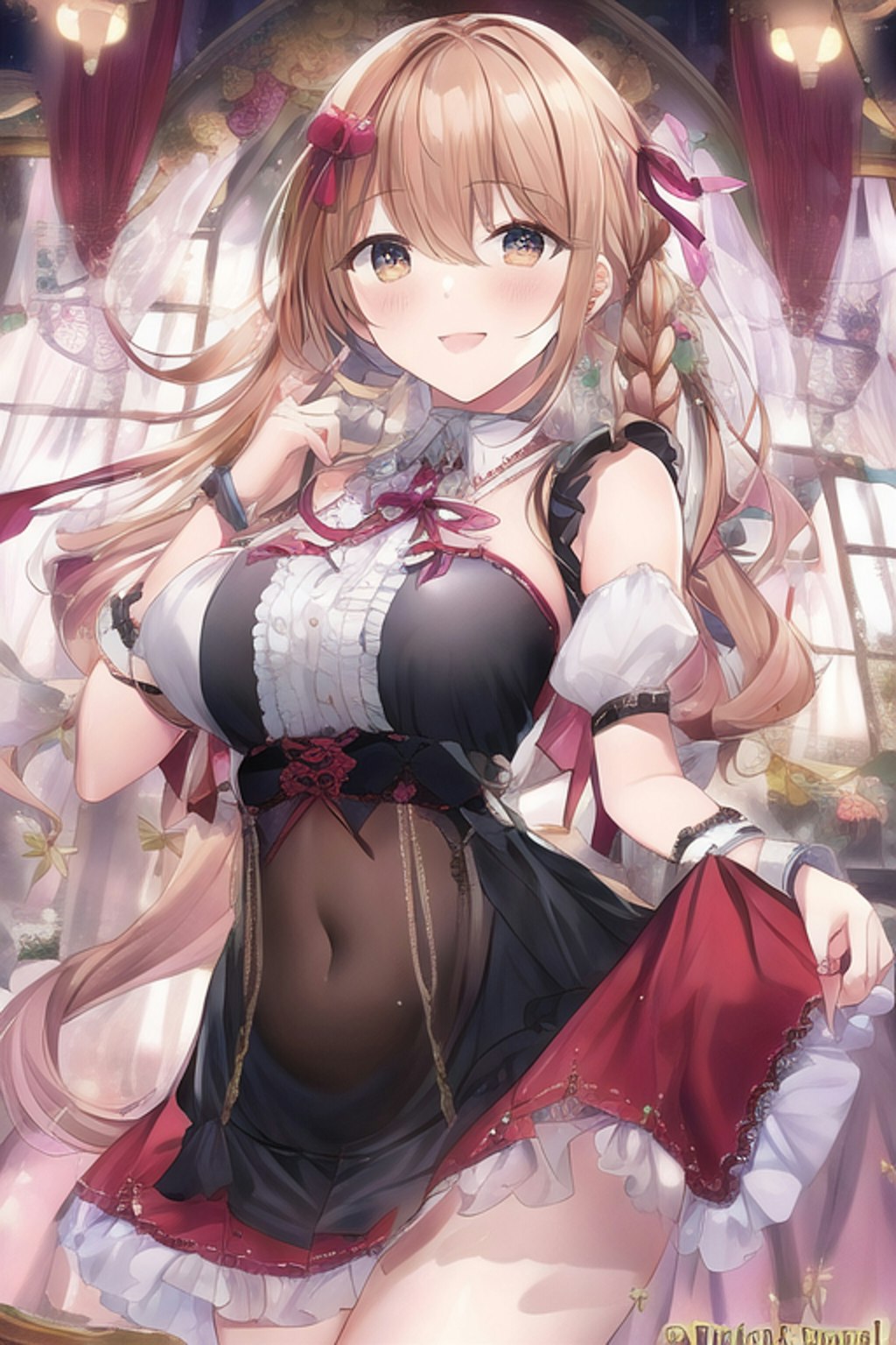 See-through dress & shoulder apron