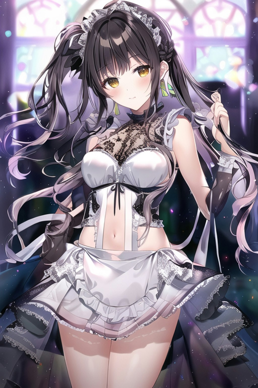 See-through dress & shoulder apron