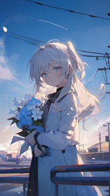 花束を持った白衣の少女