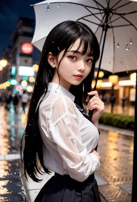 ひどい雨の中、夜歩く女子高生