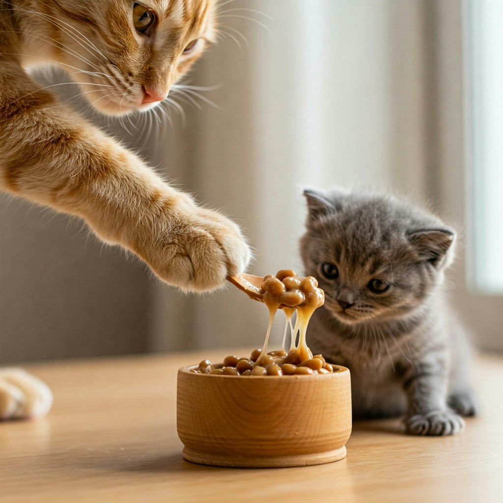 朝食を食べる猫