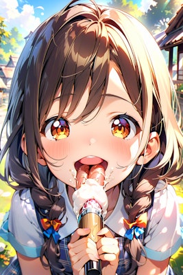ソーセージアイスを舐める少女