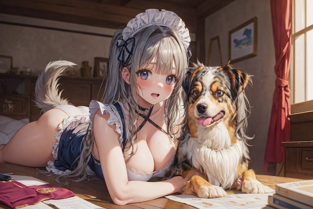 メイドさんと犬