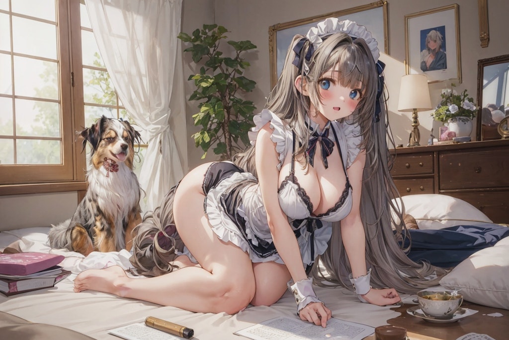 メイドさんと犬