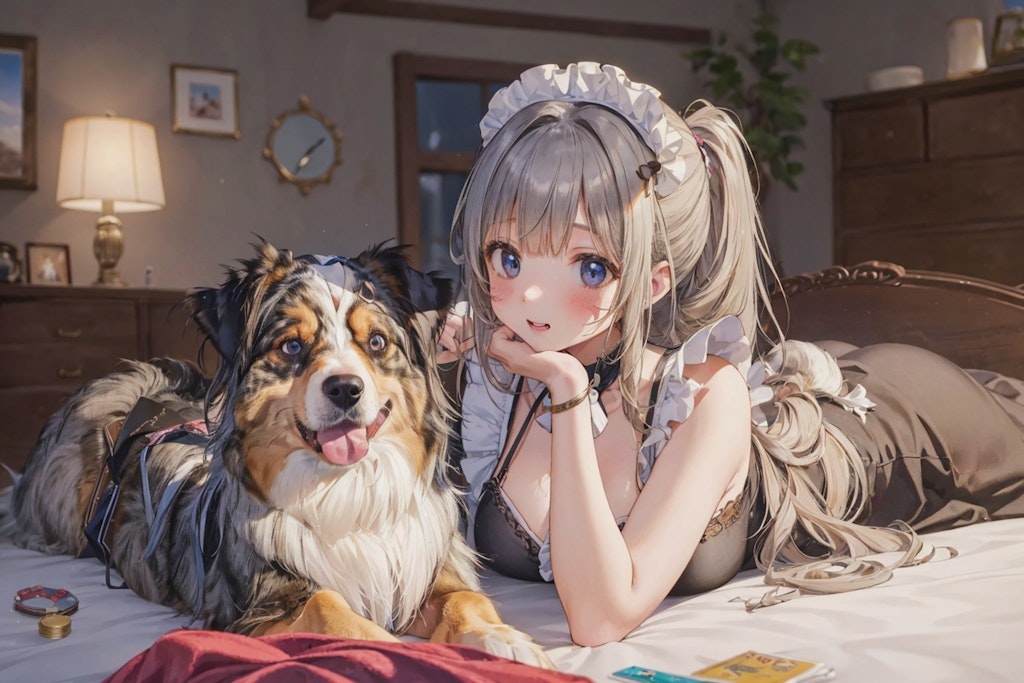 メイドさんと犬