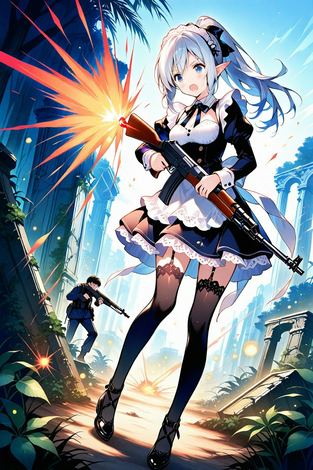 戦うエルフのメイドさん