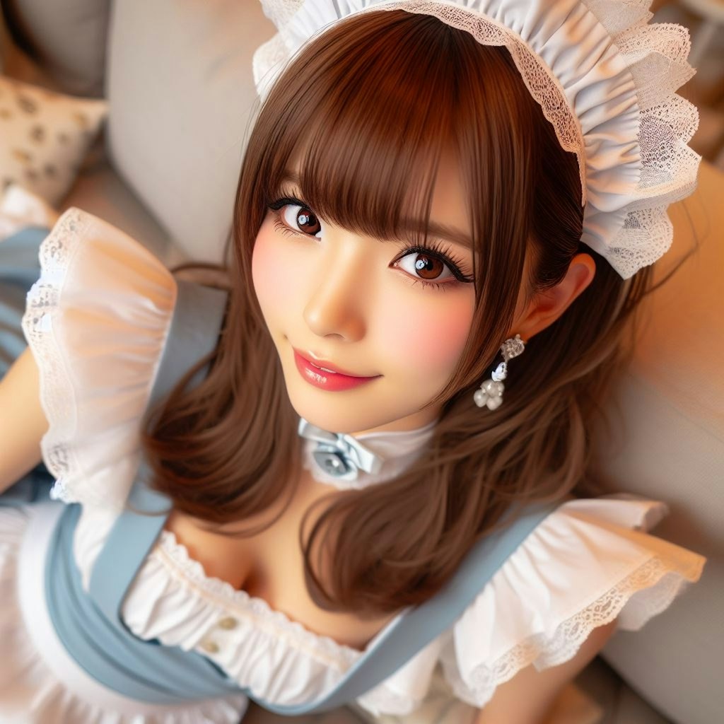 メイドコスプレのお姉さんを上から