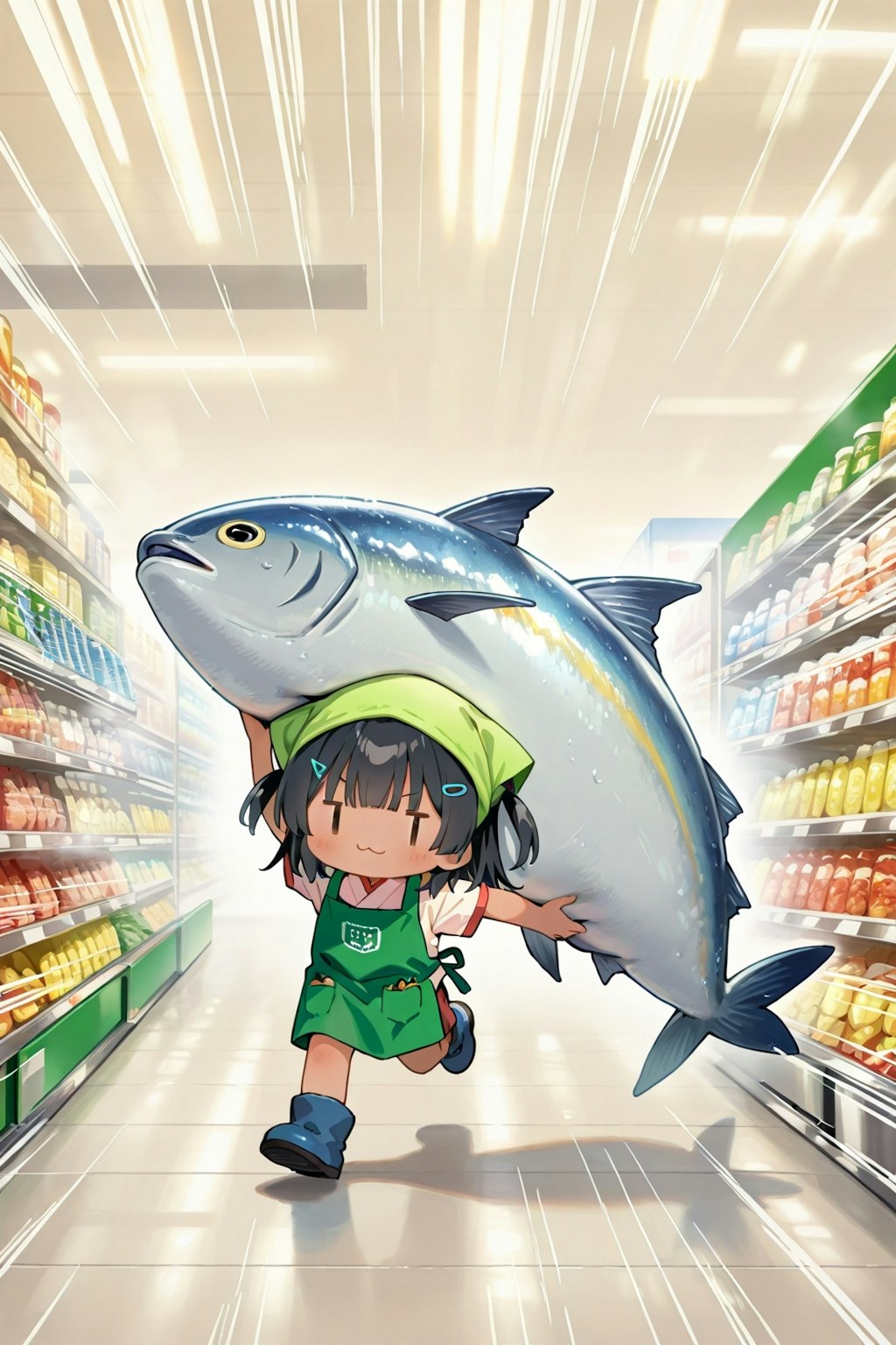 店内を駆け抜けるマグロ