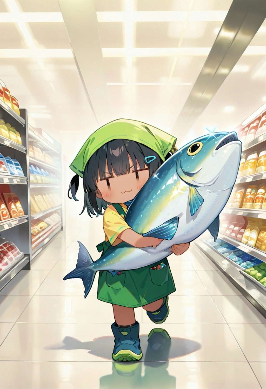 店内を駆け抜けるマグロ