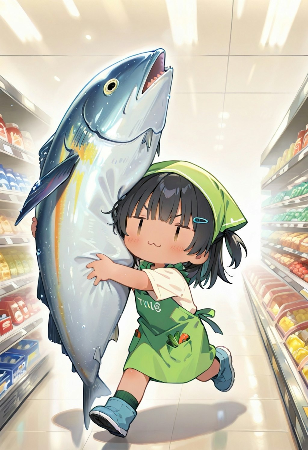 店内を駆け抜けるマグロ