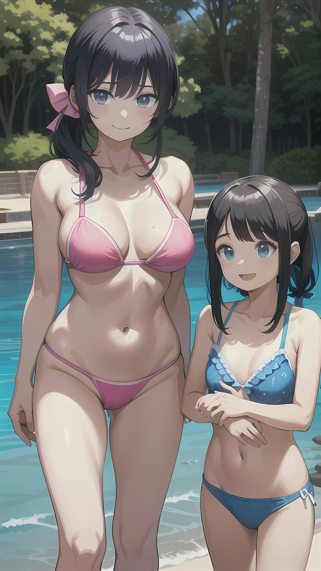 仲良し母娘の水遊び