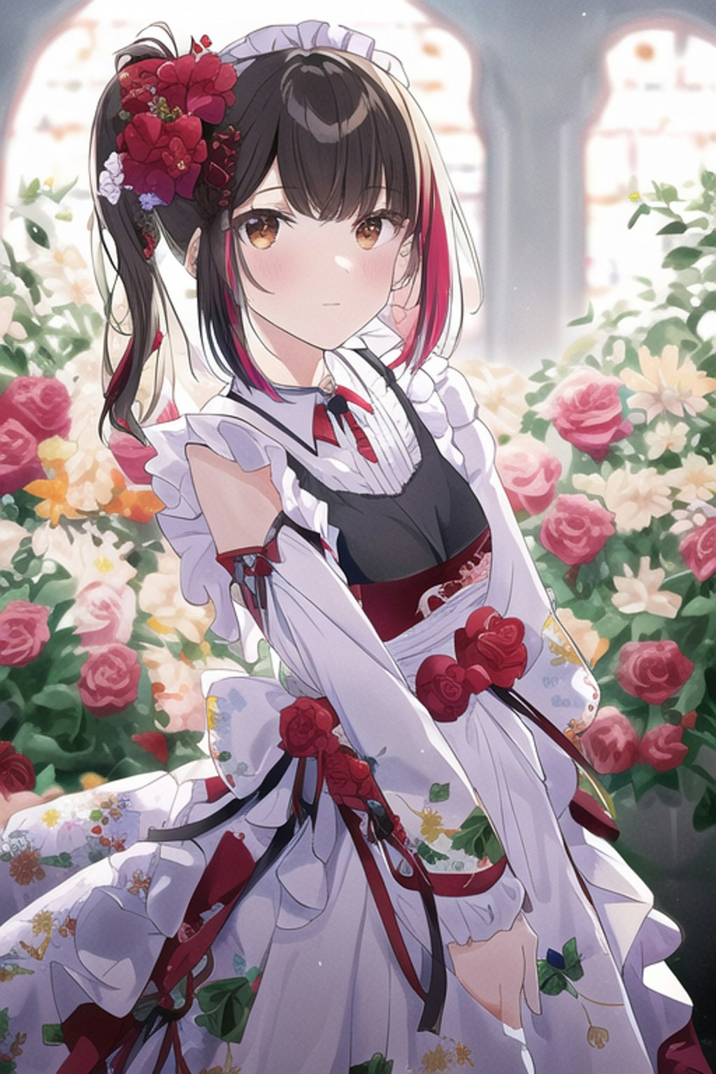 Flower Print Red Maid