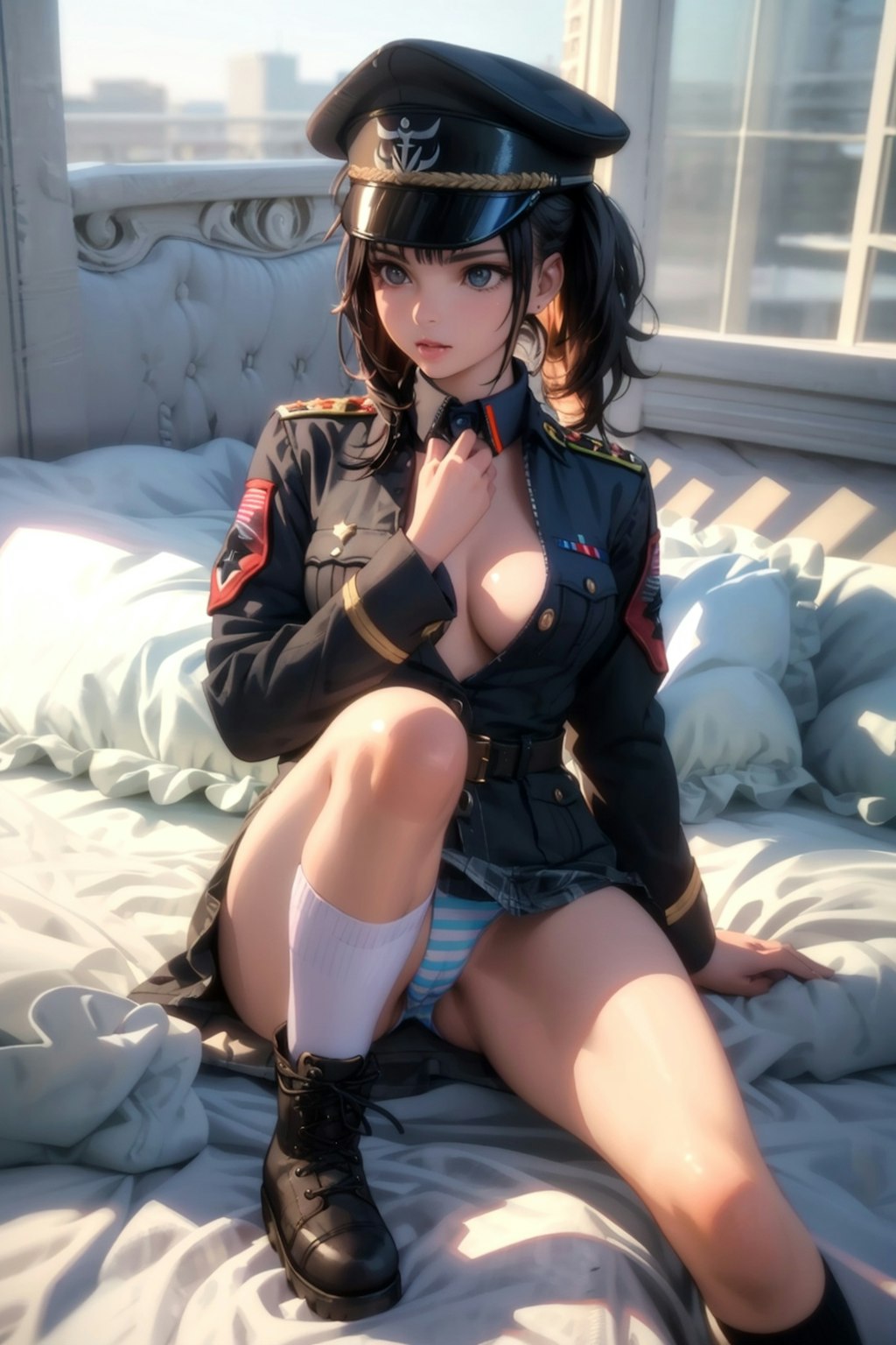 縞パン軍服少女