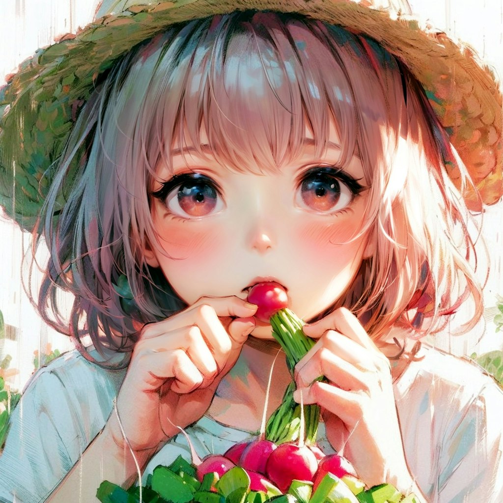 野菜を食べる少女