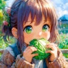 野菜を食べる少女