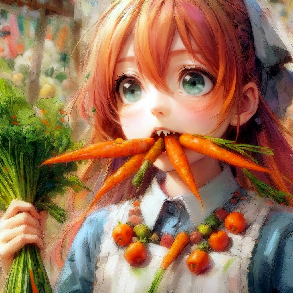 野菜を食べる少女