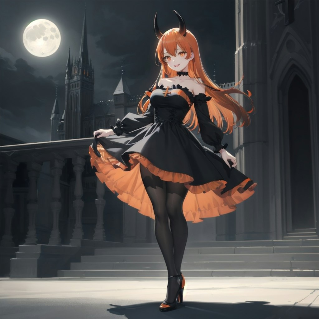 お城の外を歩く悪魔ちゃん