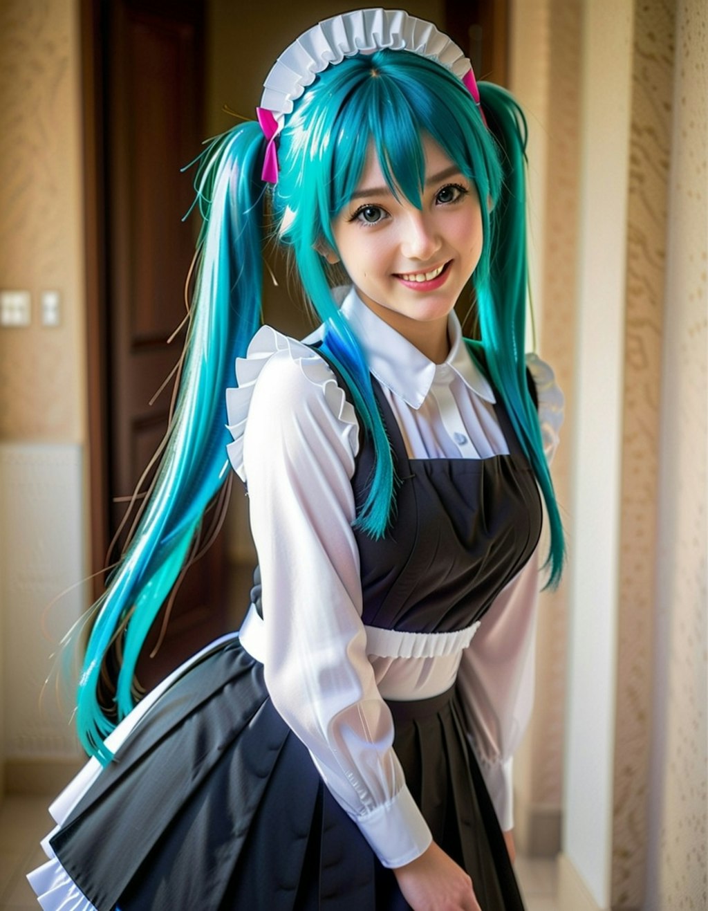 メイド服を着た初音ミクのコスプレ