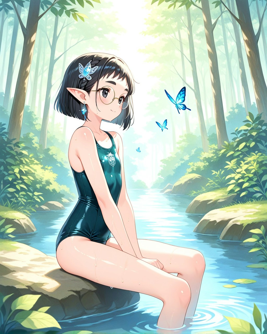 エルフちゃんの水浴び