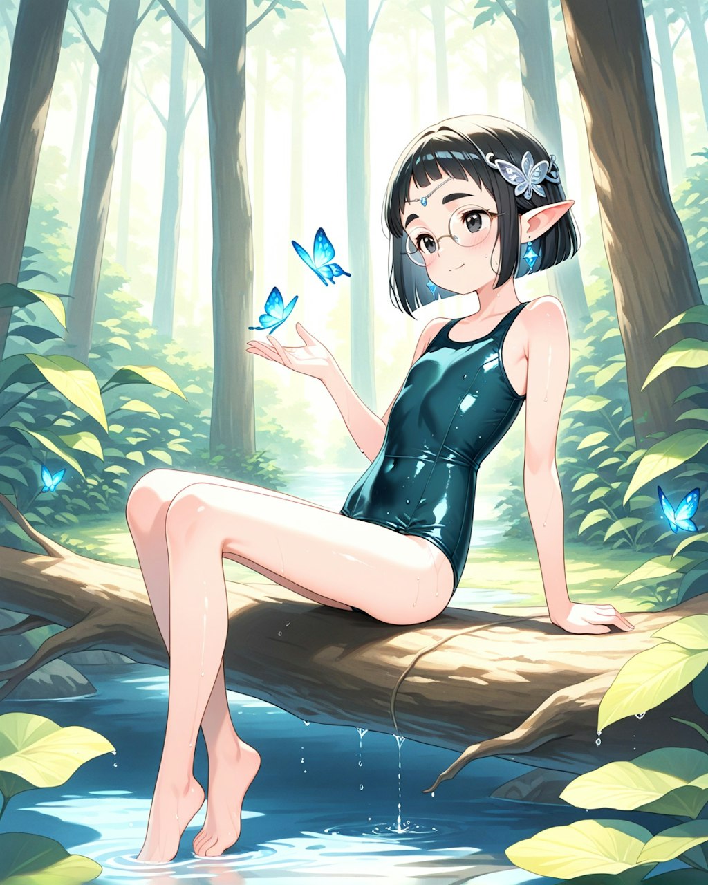 エルフちゃんの水浴び