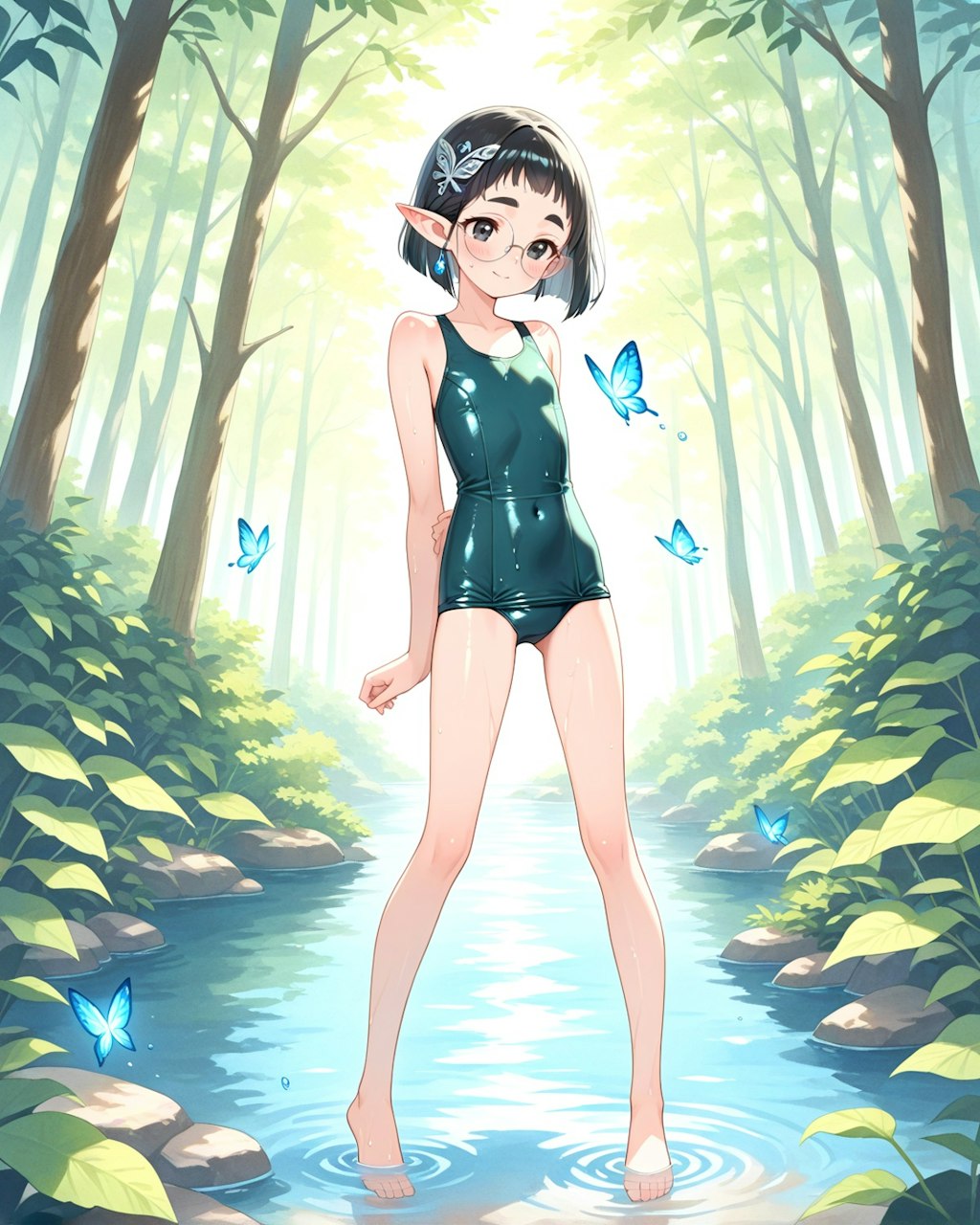 エルフちゃんの水浴び