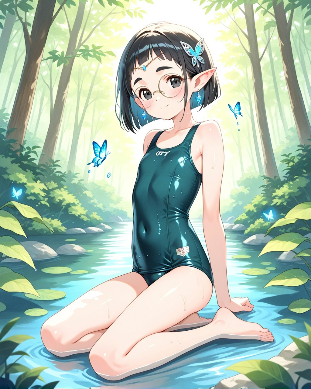 エルフちゃんの水浴び