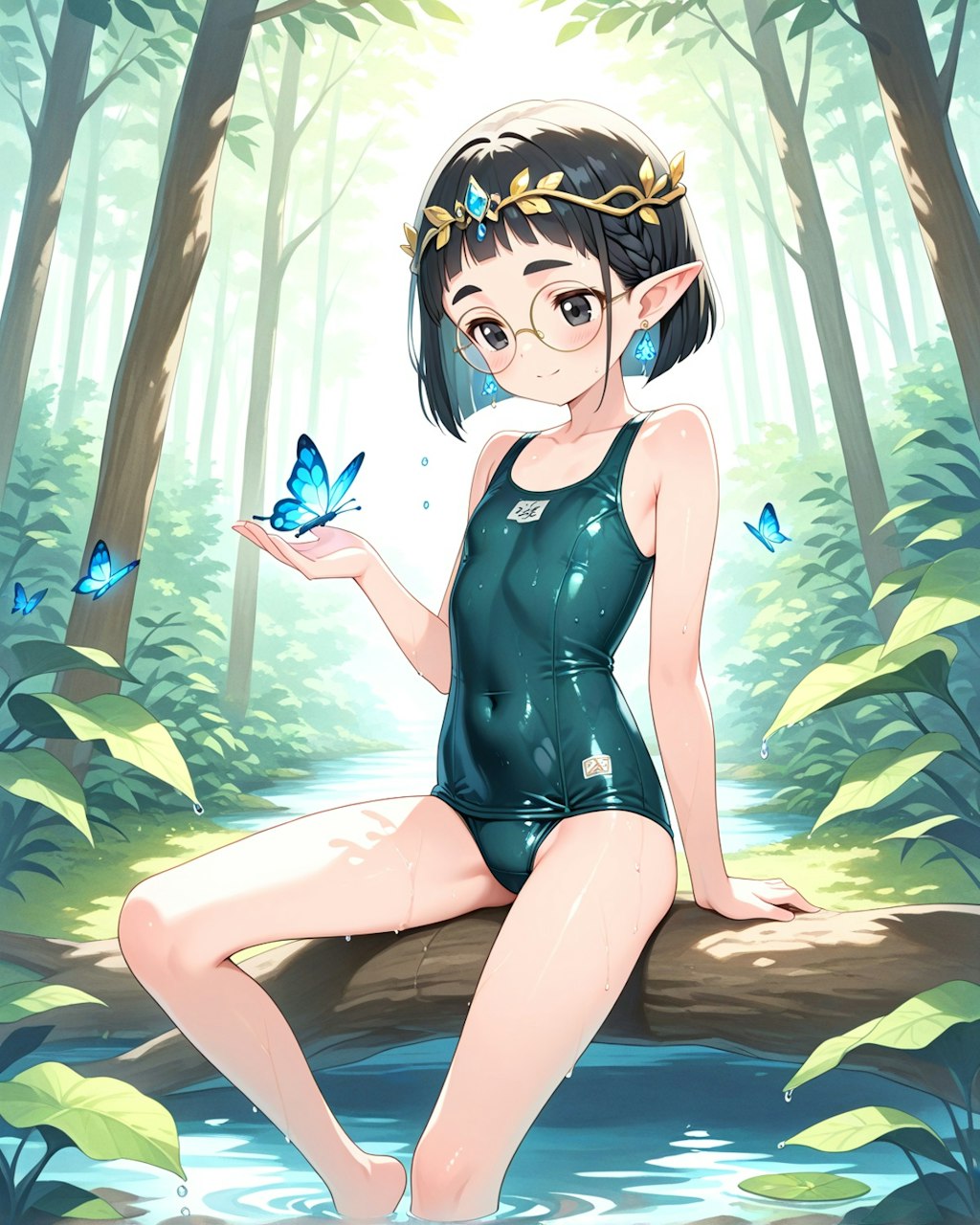 エルフちゃんの水浴び