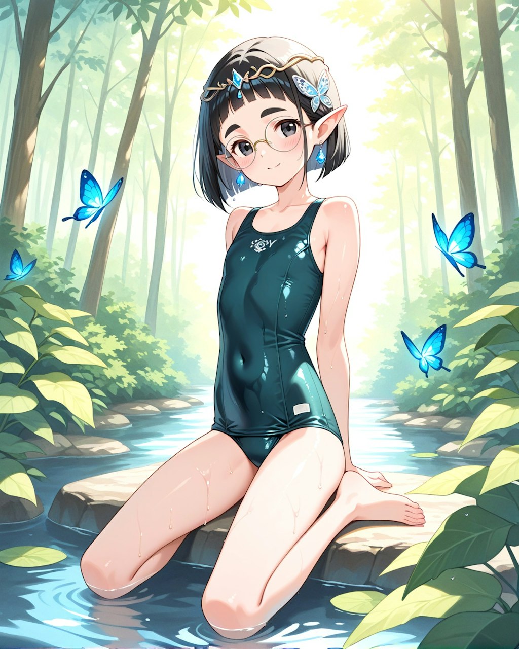 エルフちゃんの水浴び