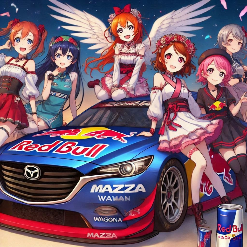 ラブライブキャラとレッドブルアテンザワゴンレーシングカー