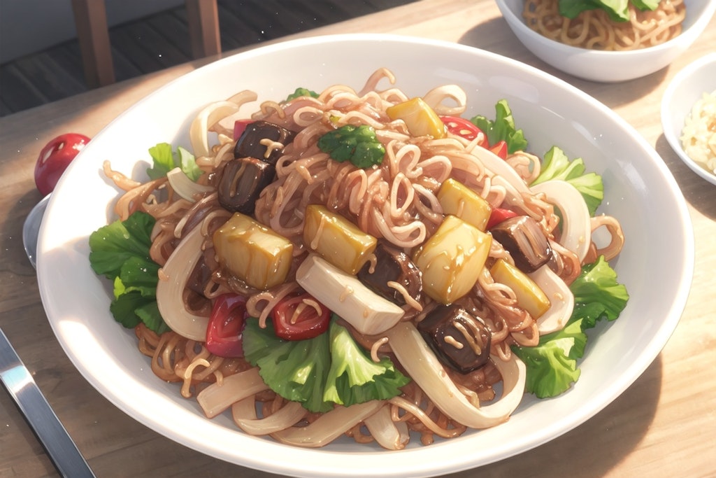 焼きそば風白滝の炒め物