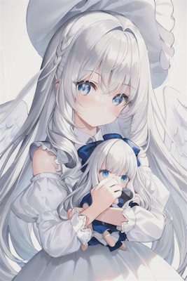 人形を抱く白い髪の天使