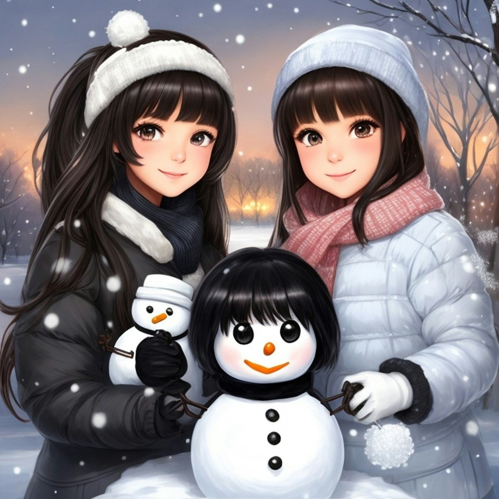 妹は雪だるま。