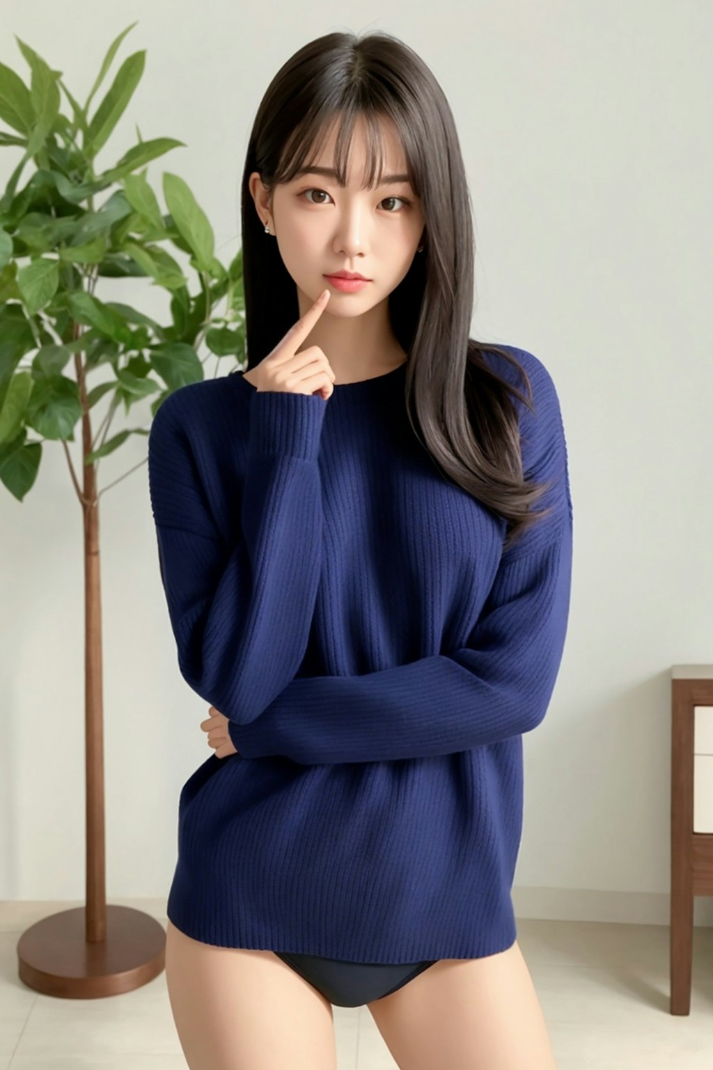 緑色系リブニットに白いパンティー最強💖