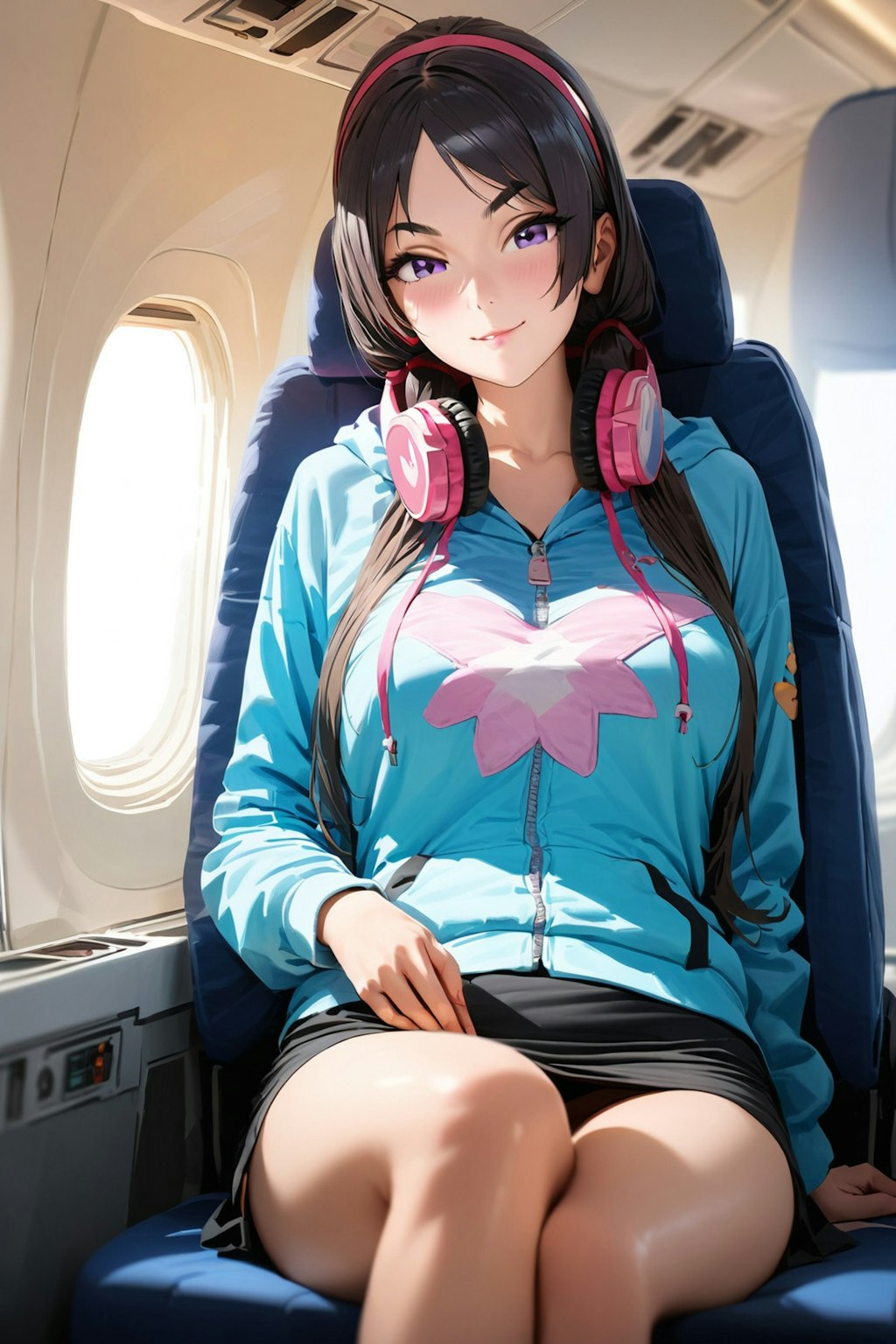 飛行機で出会った姫カット美女