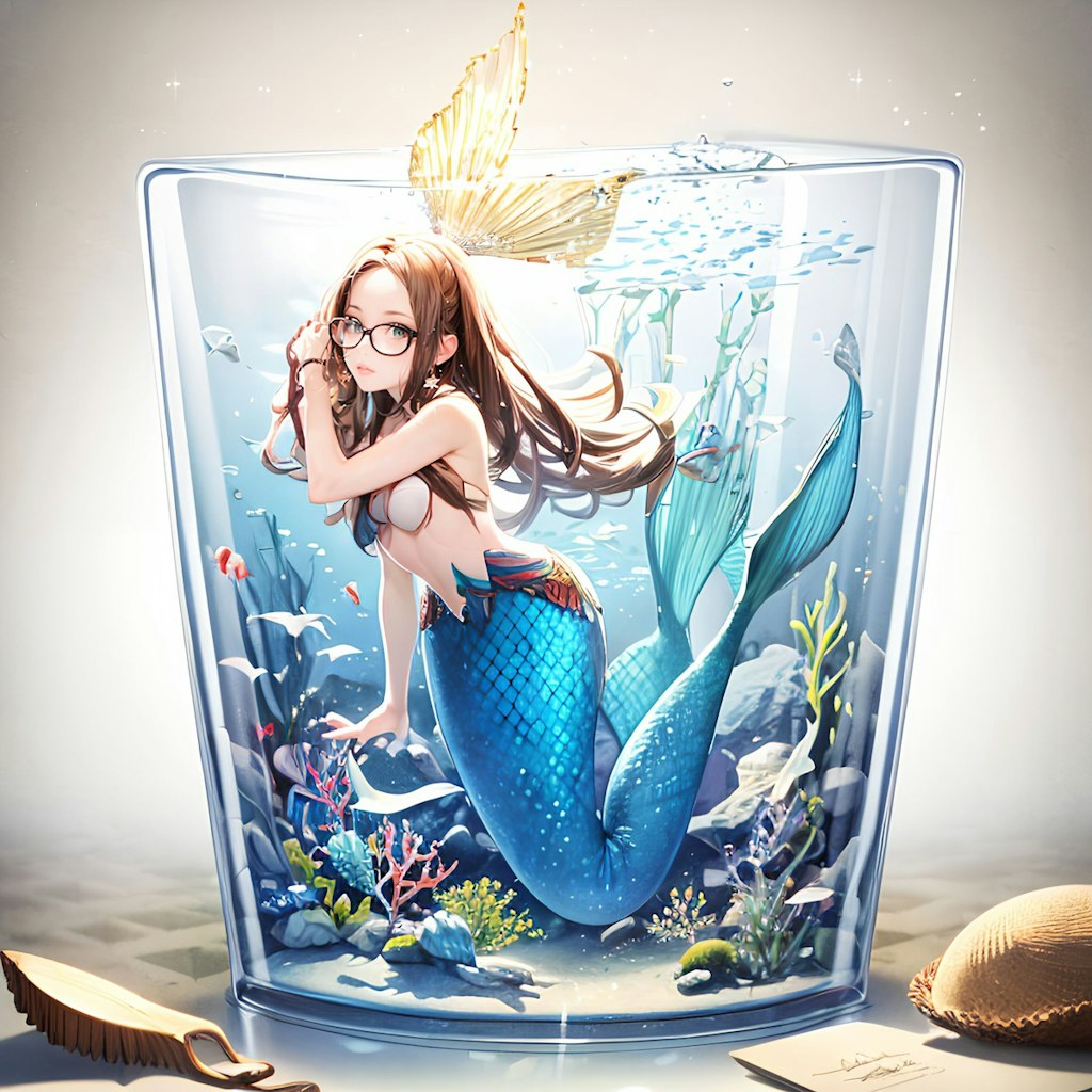 ファンタジーの海底に住む人魚姫とアクアリウムを融合した神秘的なアート