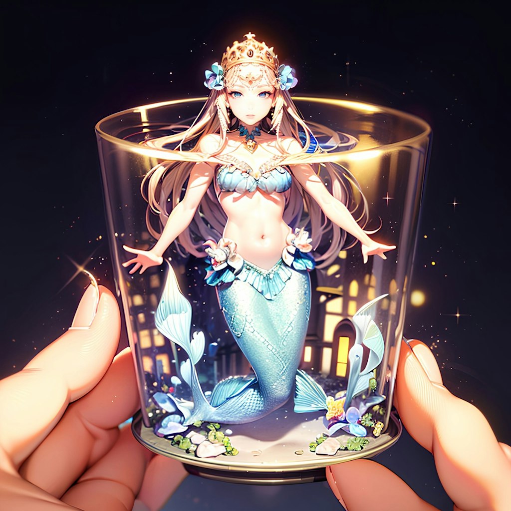 ファンタジーの海底に住む人魚姫とアクアリウムを融合した神秘的なアート